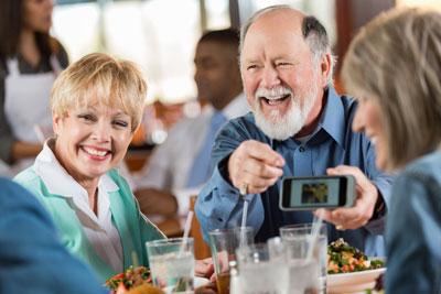 Couple dining and laughing