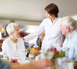 Restaurant server and guests